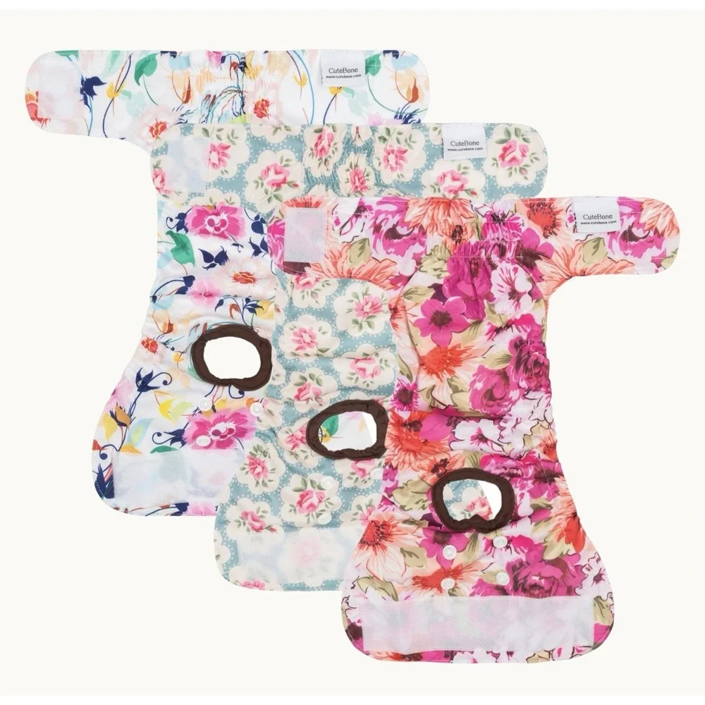 CuteBone Reusable Dog Diapers Female M Multicolor Floral Waterproof Tail Hole